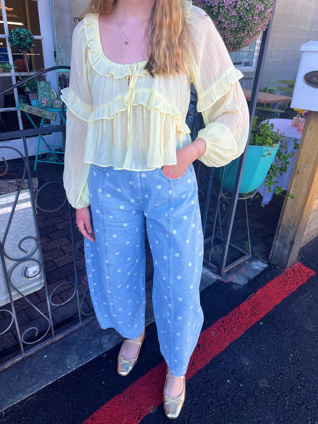 Sunday Stroll Polka Dot Barrel Jeans
