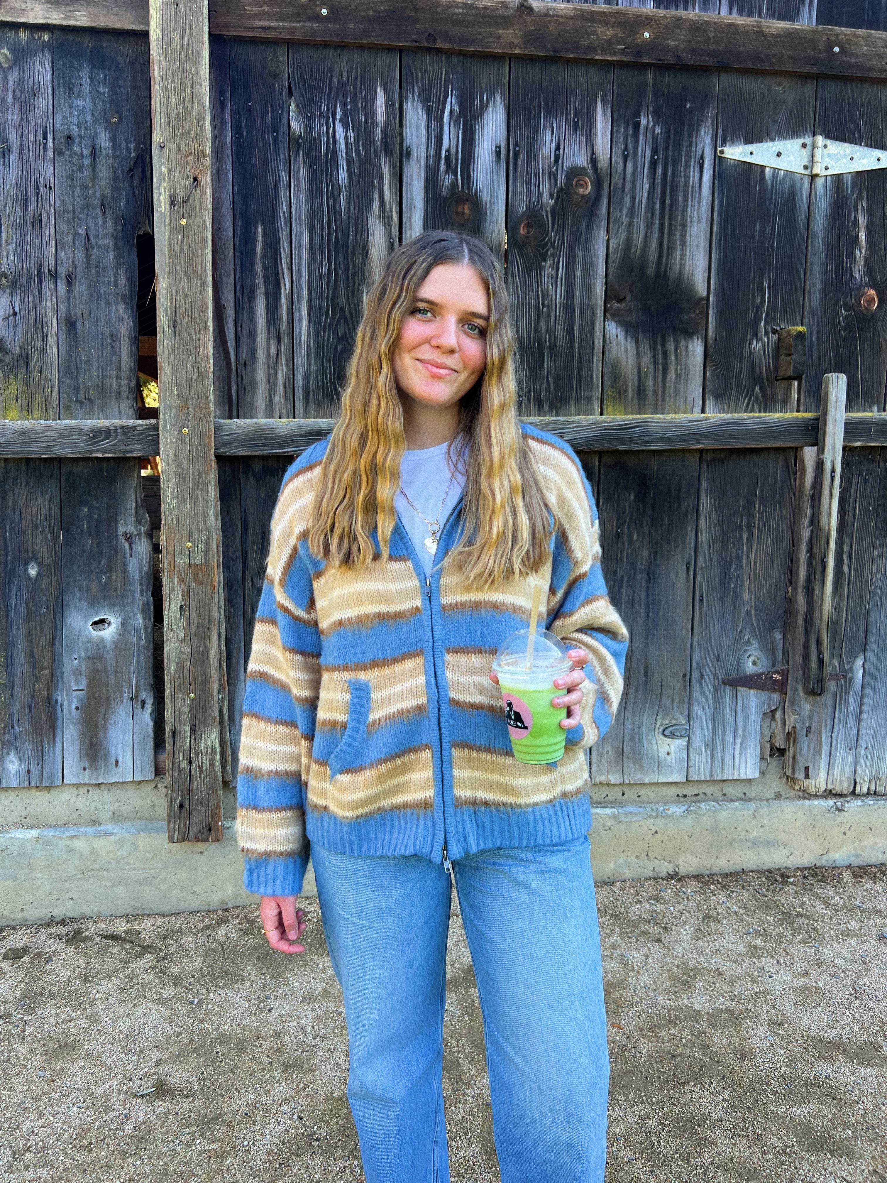 Honey Striped Zip Up Sweater