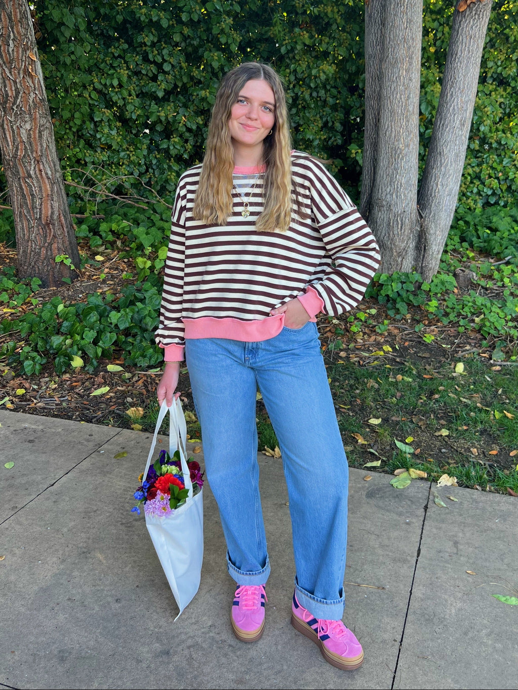 Strawberry Mocha Striped Sweatshirt