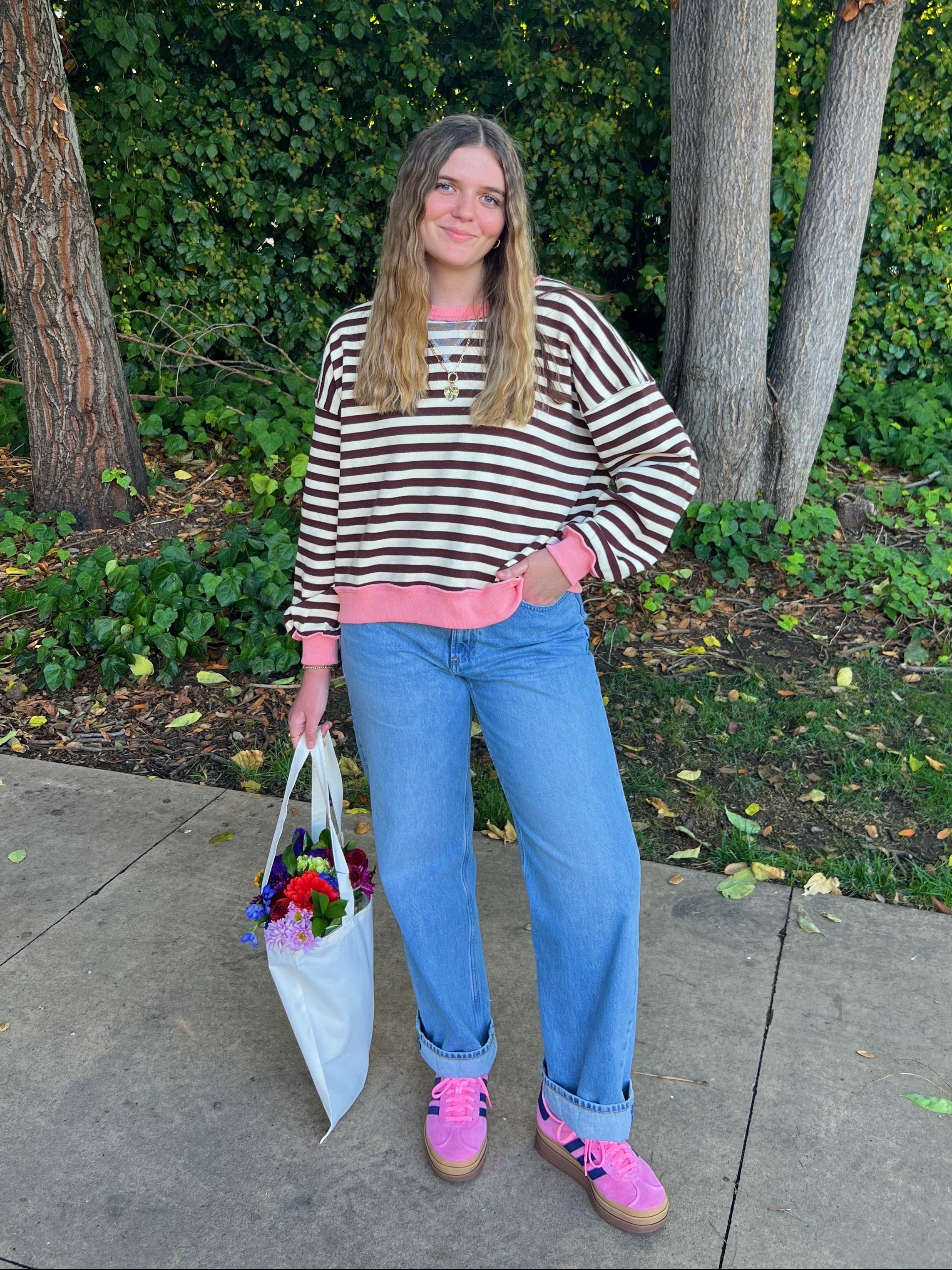 Strawberry Mocha Striped Sweatshirt