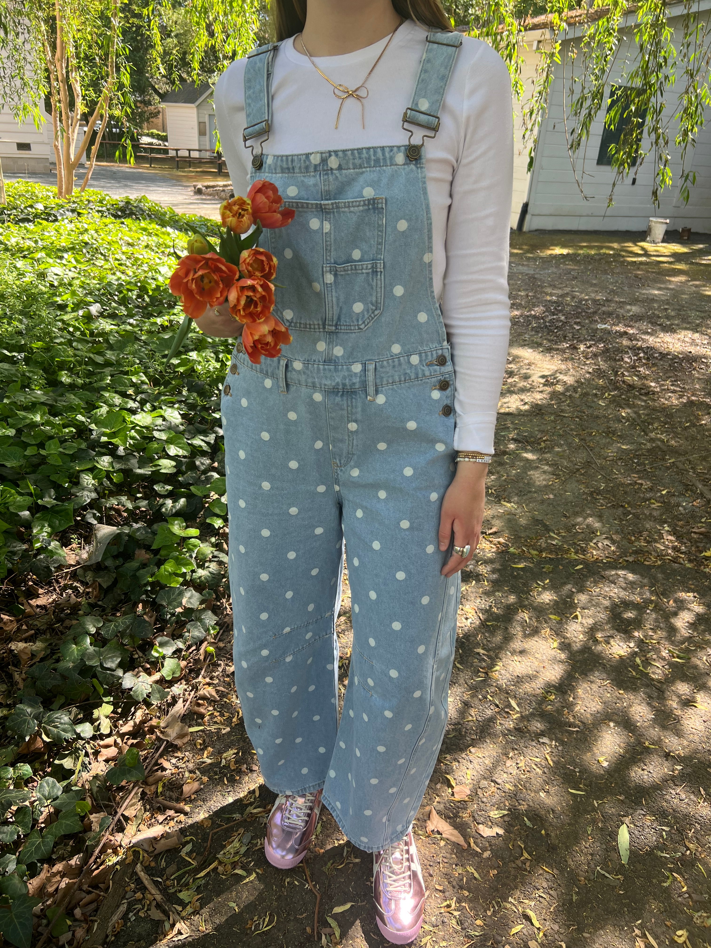 Sunday Stroll Polka Dot Barrel Overalls