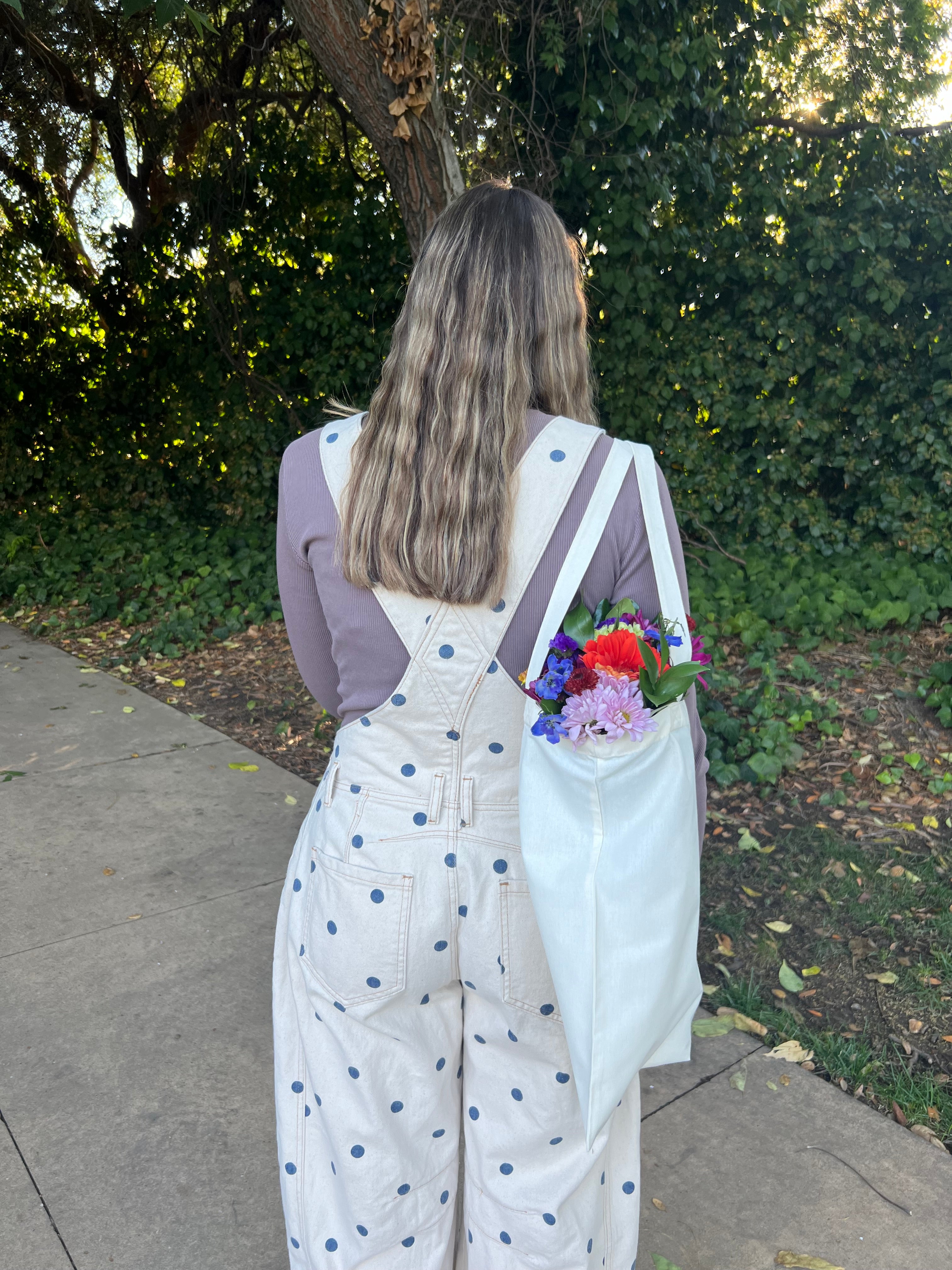 Blueberry Latte Polka Dot Barrel Overalls