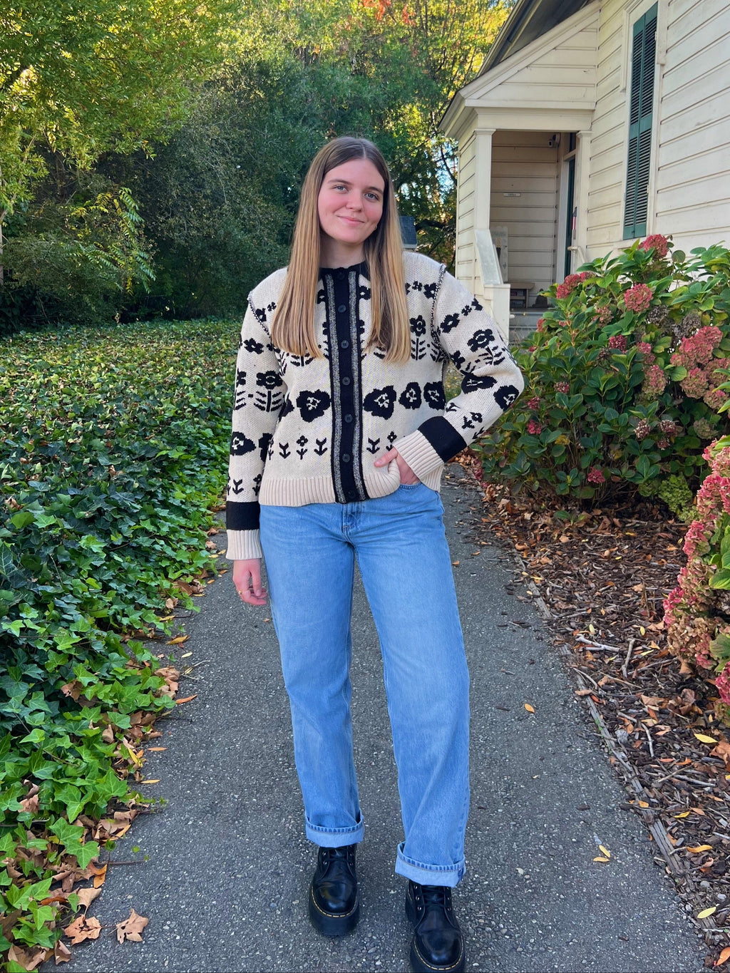 Front-Porch Floral Knit Cardigan