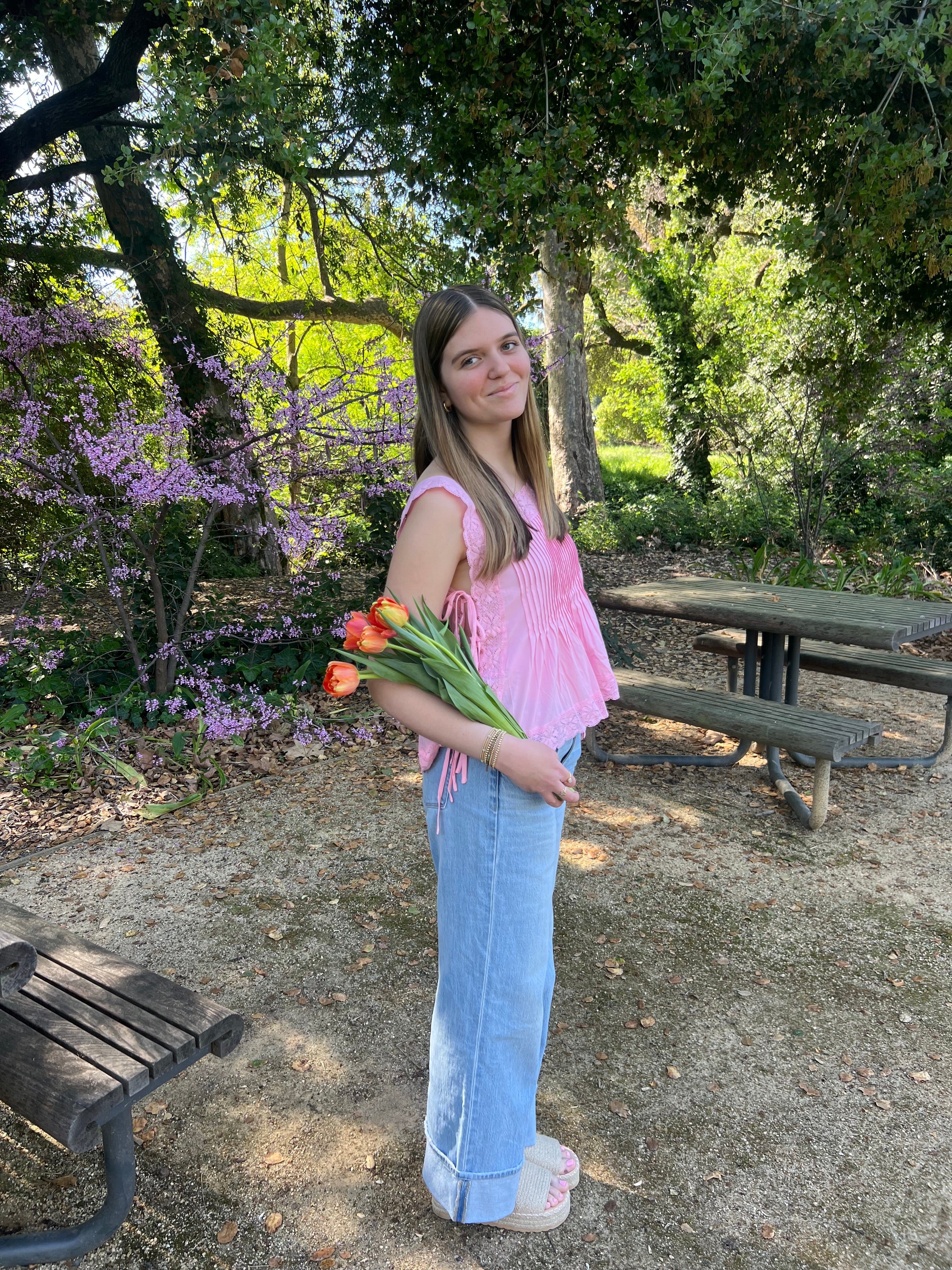 Pink Petal Pleated Lace Tie Top