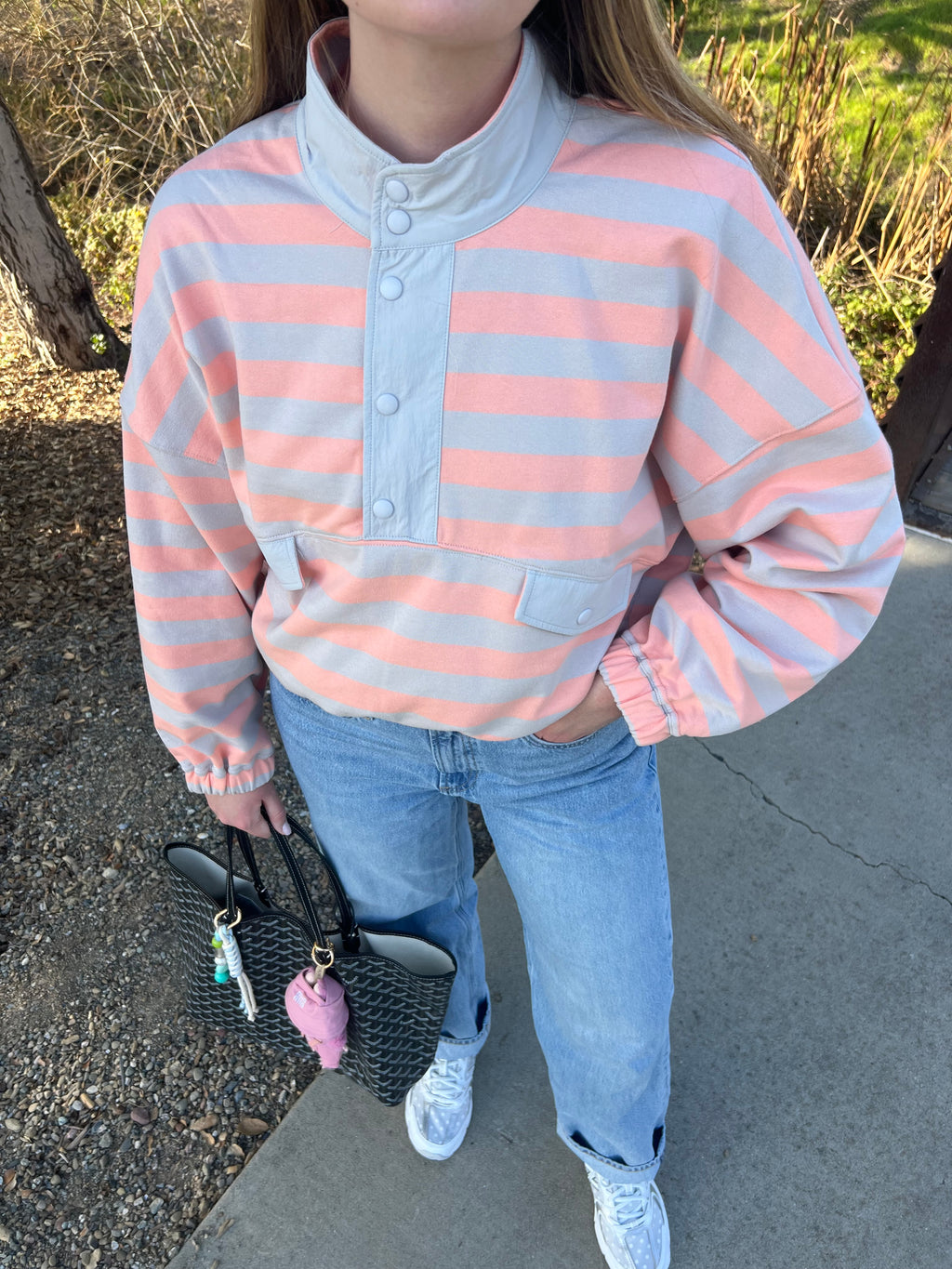 With Love Striped Button Up Sweatshirt