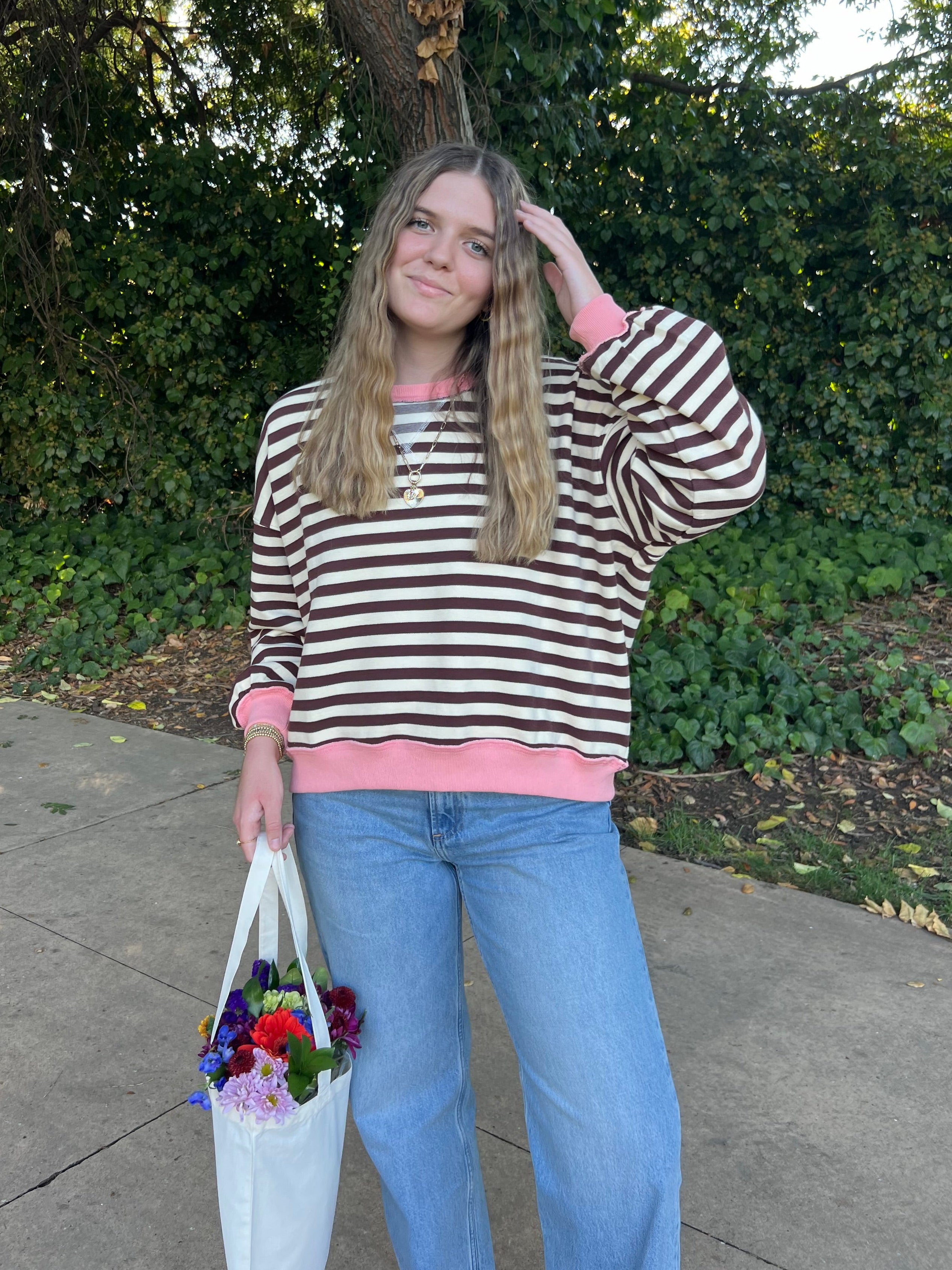 Strawberry Mocha Striped Sweatshirt