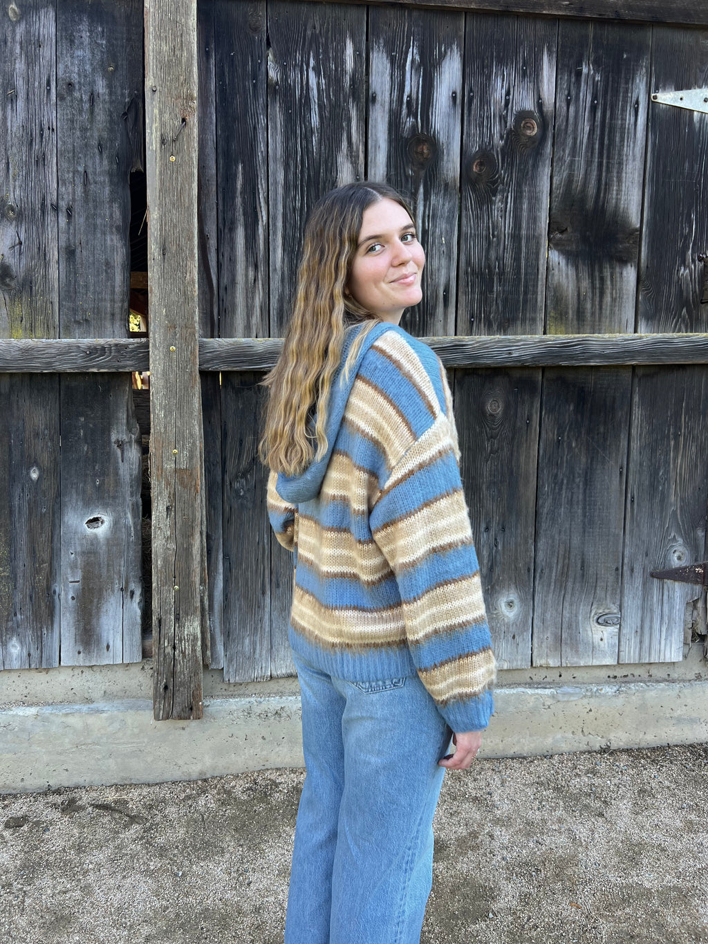 Honey Striped Zip Up Sweater