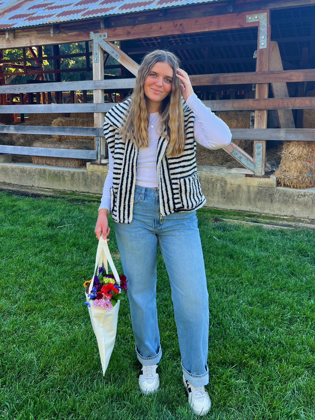 Vanilla Bean Striped Sherpa Vest