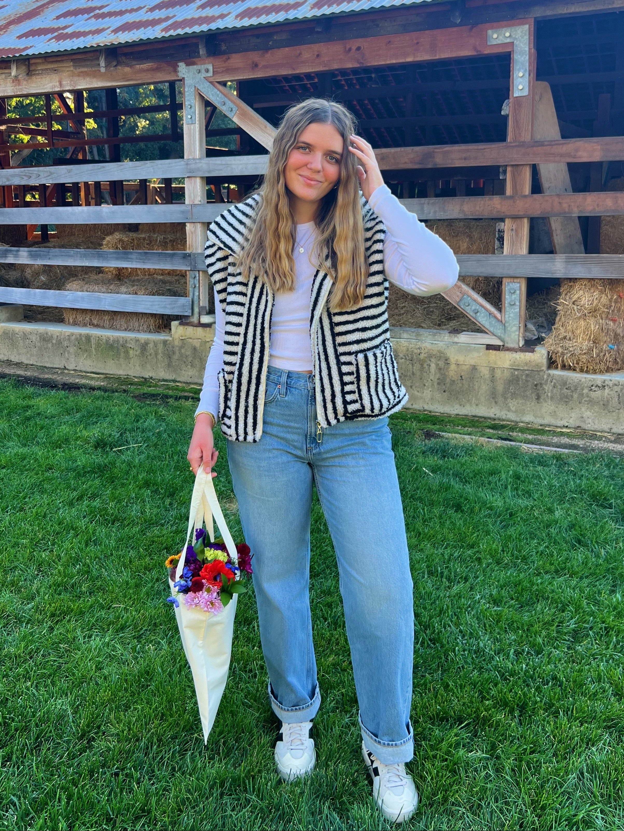 Vanilla Bean Striped Sherpa Vest