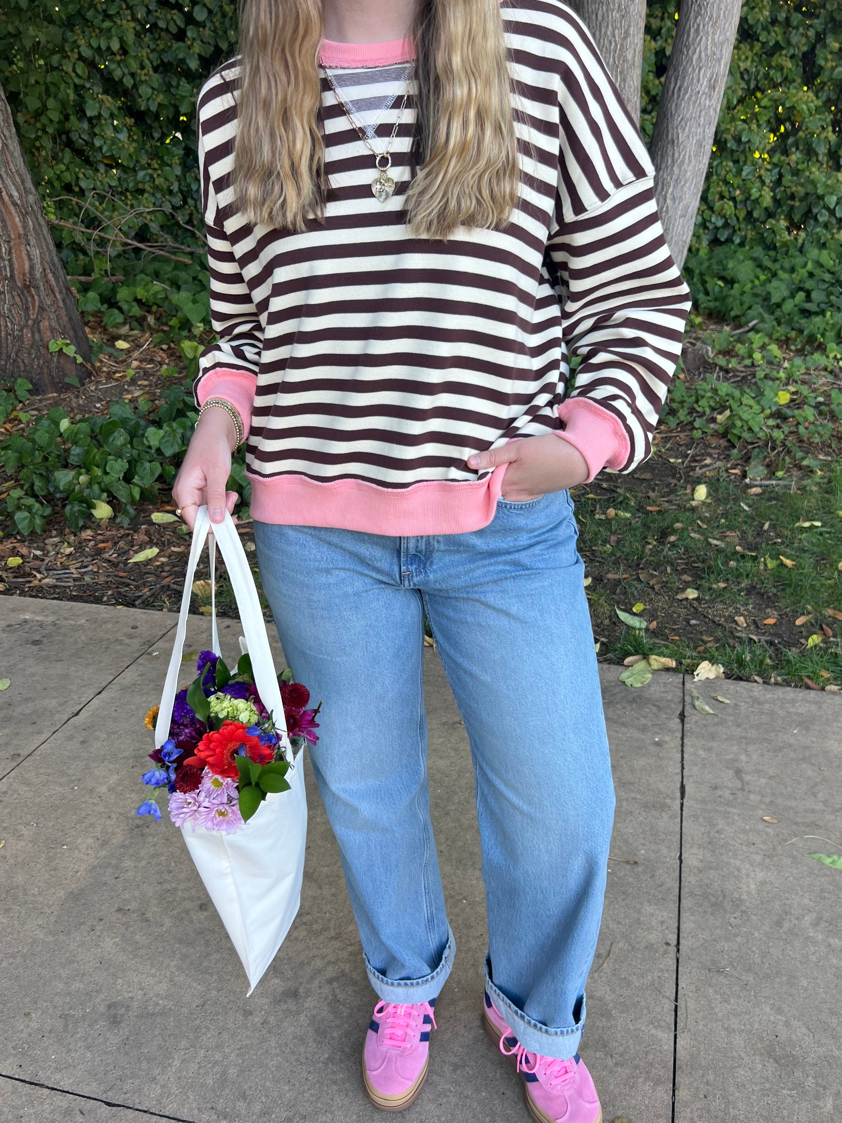 Strawberry Mocha Striped Sweatshirt