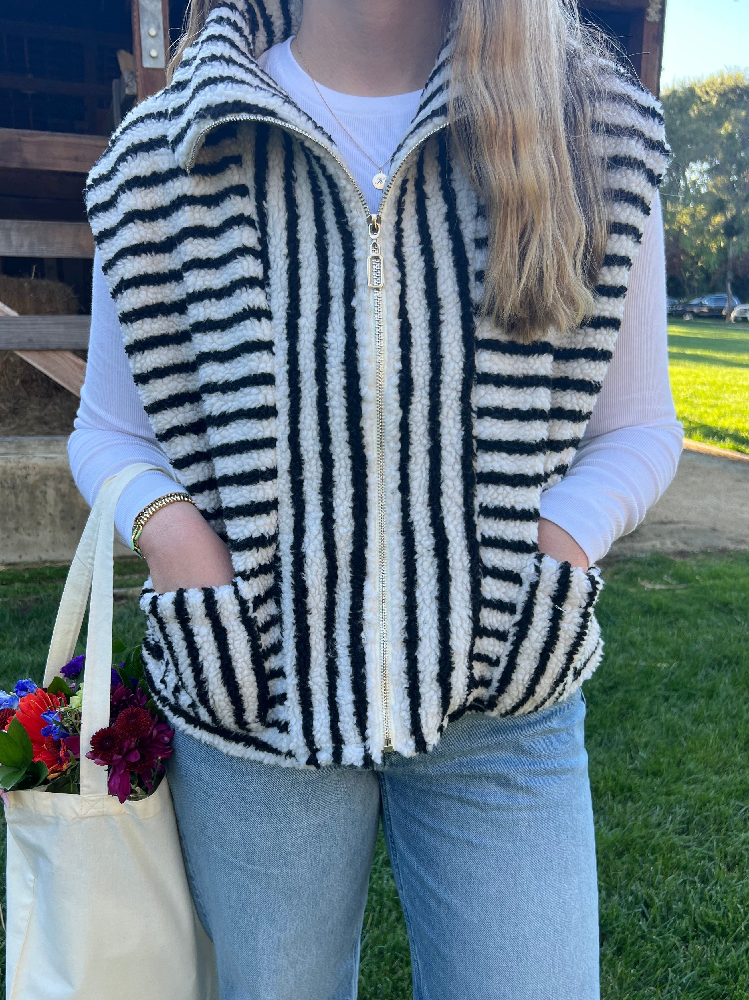 Vanilla Bean Striped Sherpa Vest