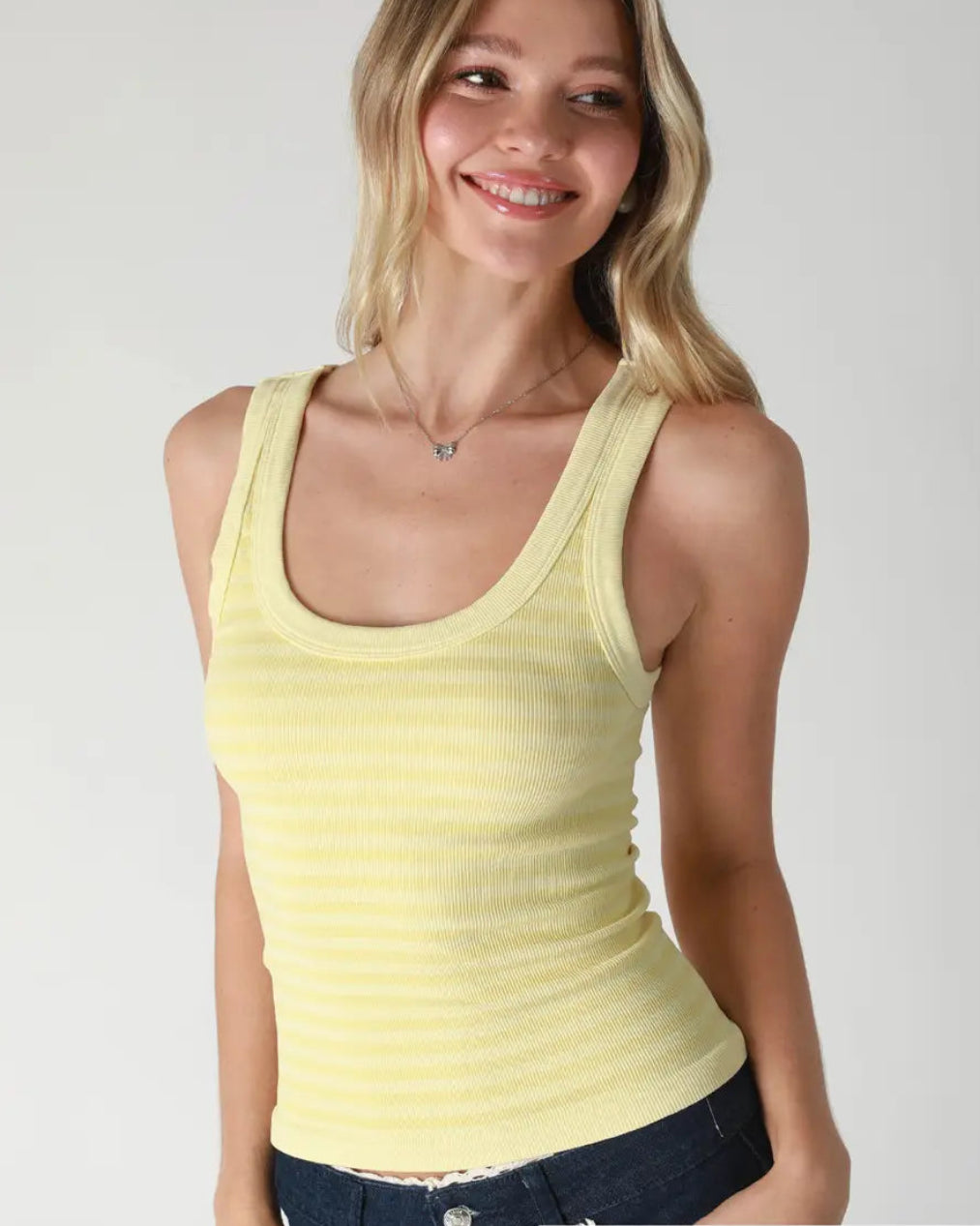 Striped Banana Yellow Stretchy Tank