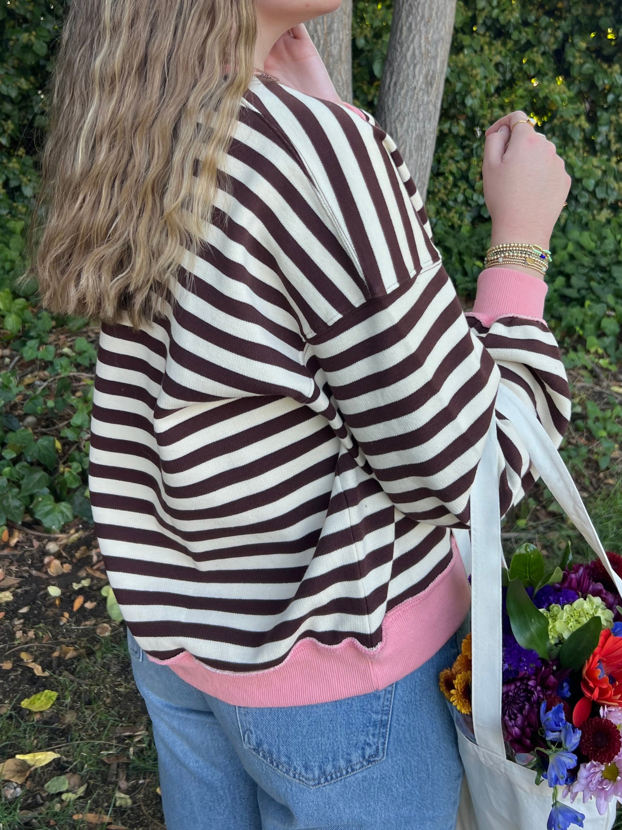 Strawberry Mocha Striped Sweatshirt