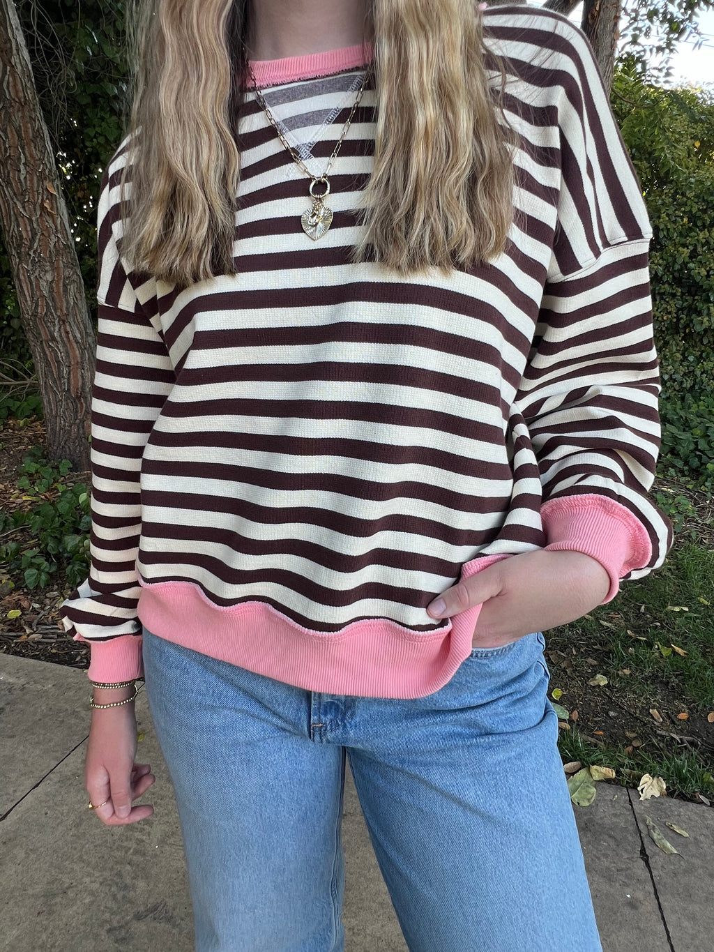 Strawberry Mocha Striped Sweatshirt