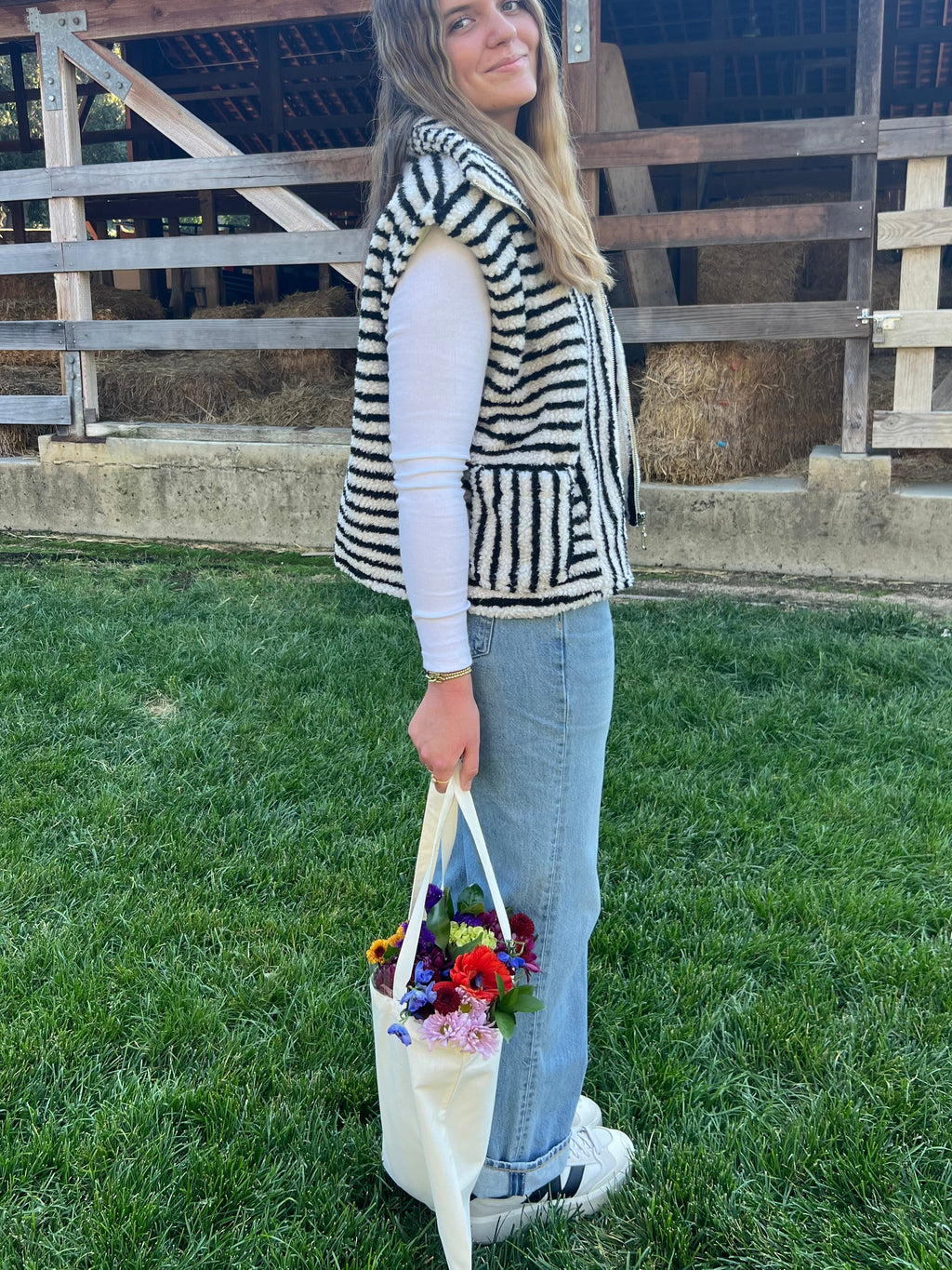 Vanilla Bean Striped Sherpa Vest