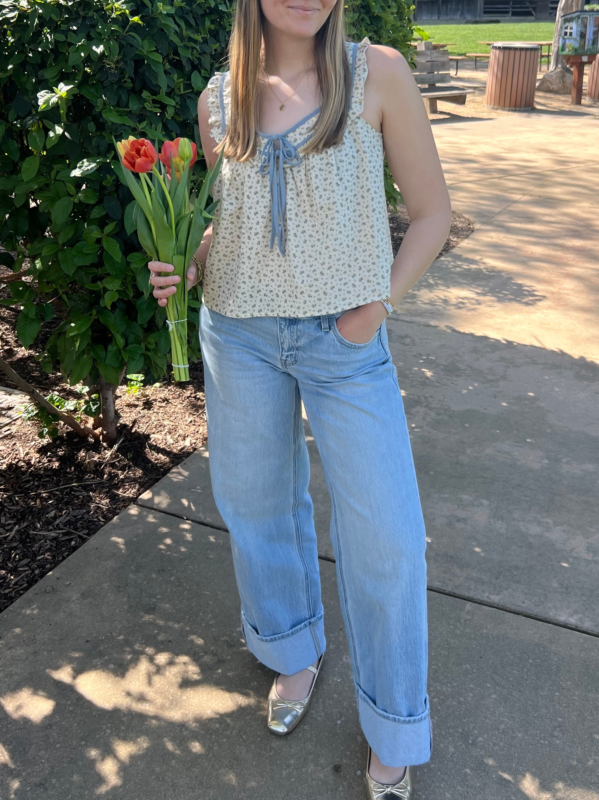 Meadow Blue Floral Ruffle Tank