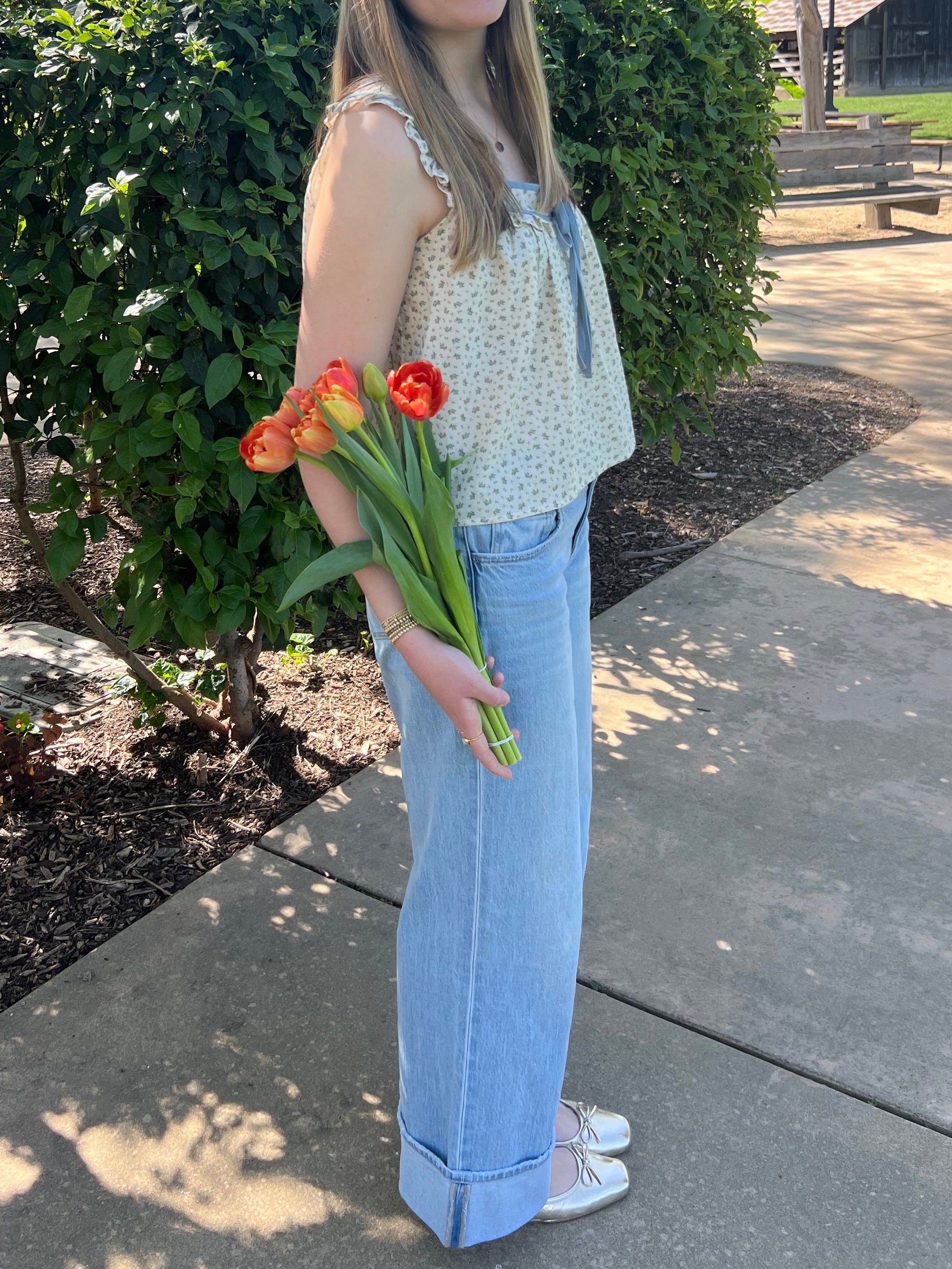 Meadow Blue Floral Ruffle Tank