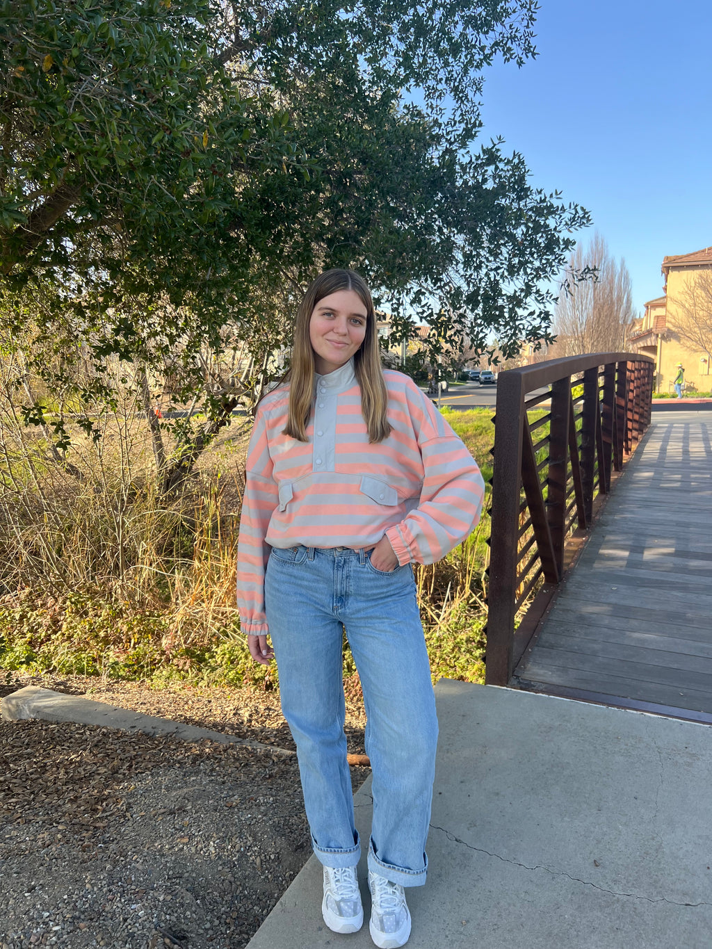 With Love Striped Button Up Sweatshirt