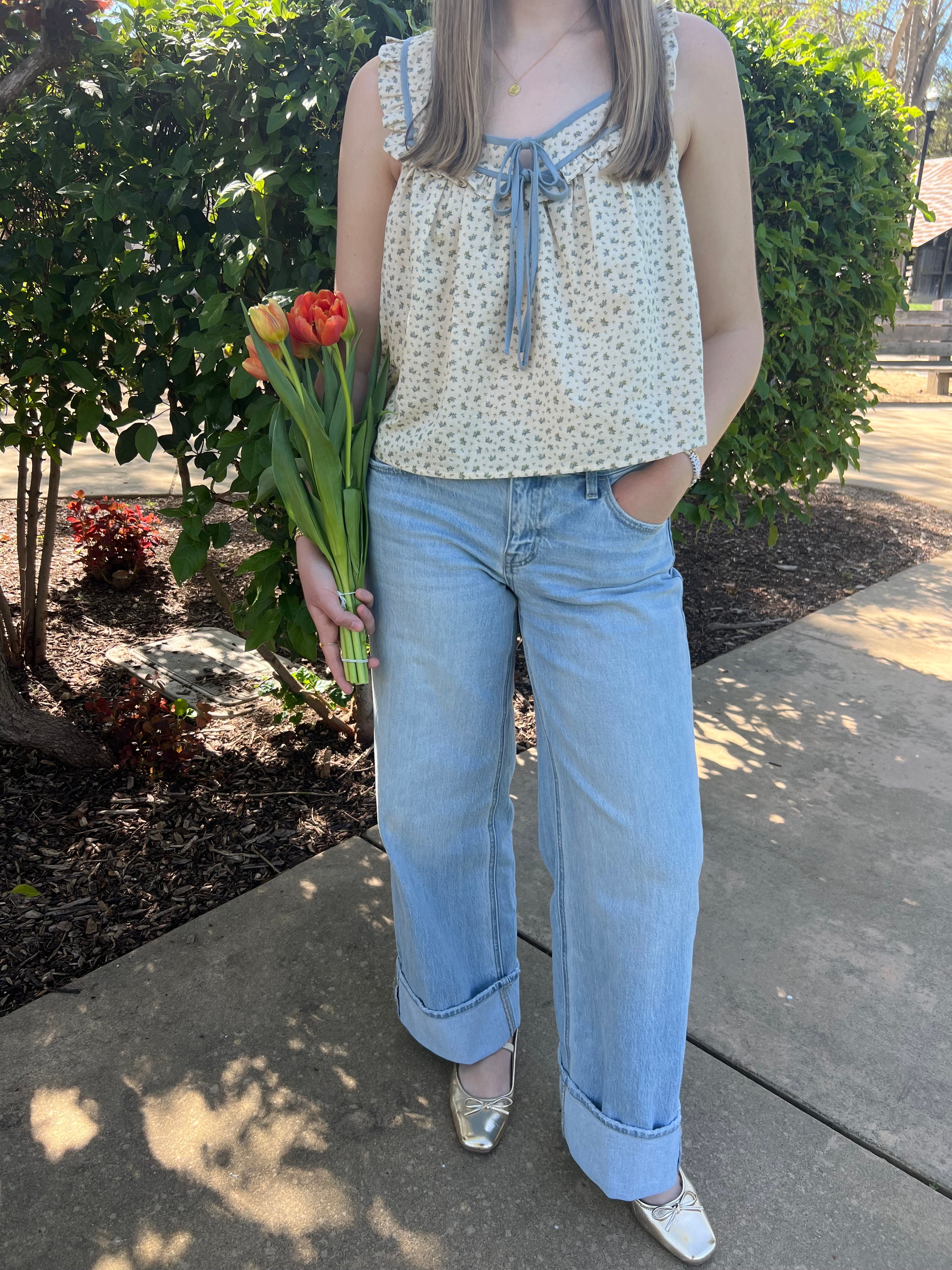 Meadow Blue Floral Ruffle Tank